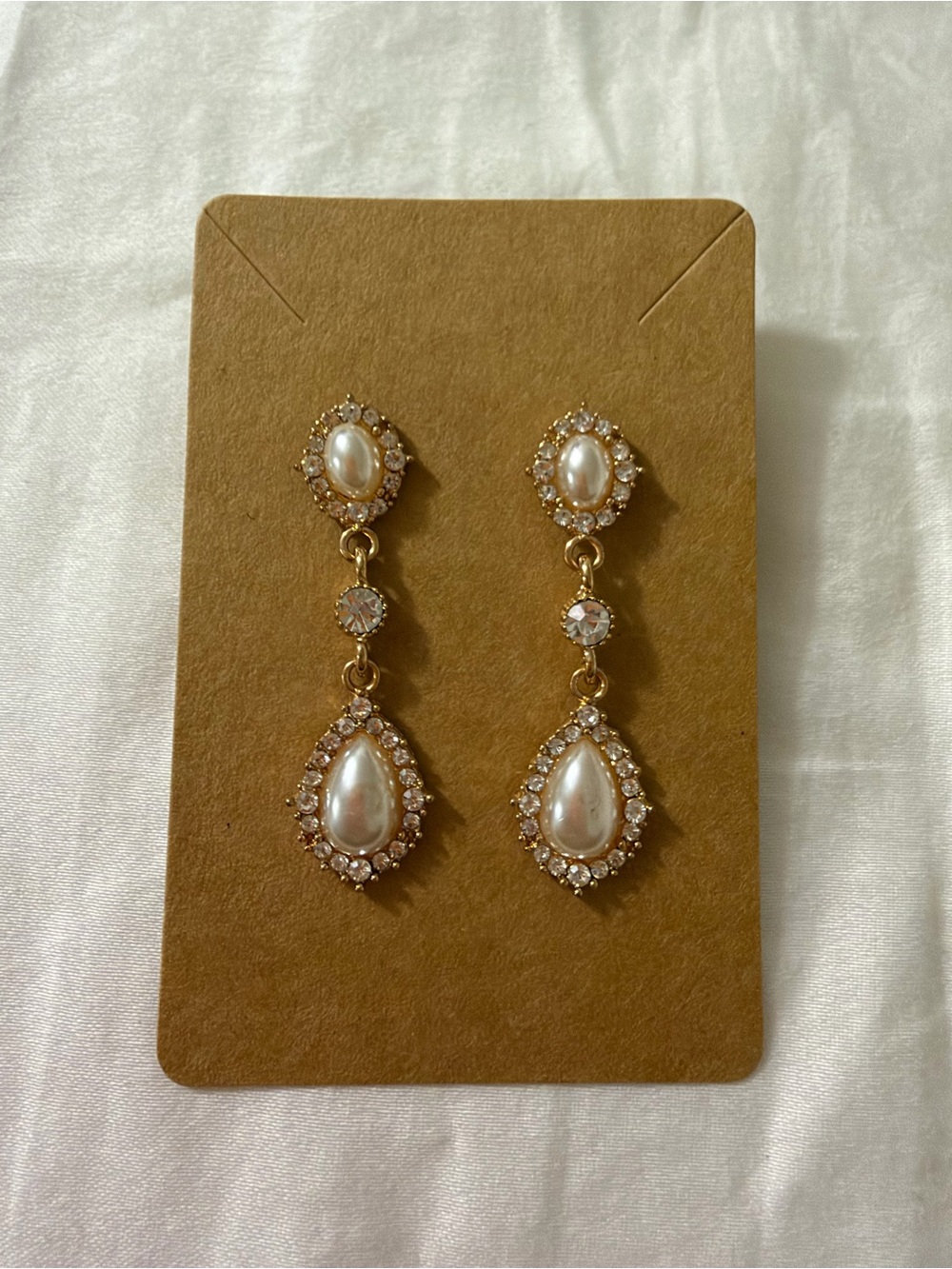 Elegant Pearl Drop Dangle Earrings - Gold and White